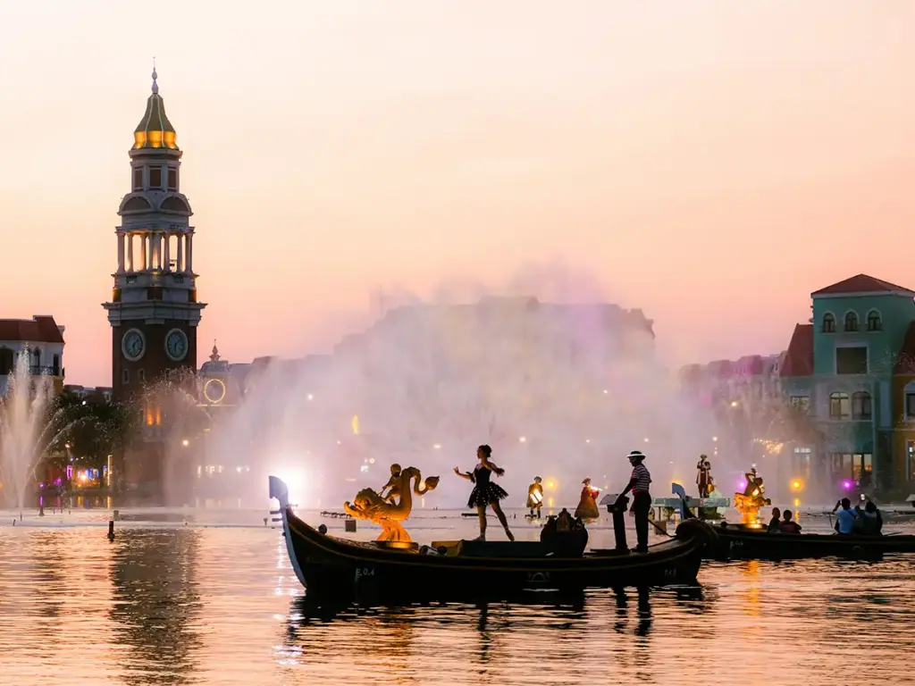 Grand World's nightly fountain show runs year-round — one Phu Quoc attraction that isn't weather-dependent.