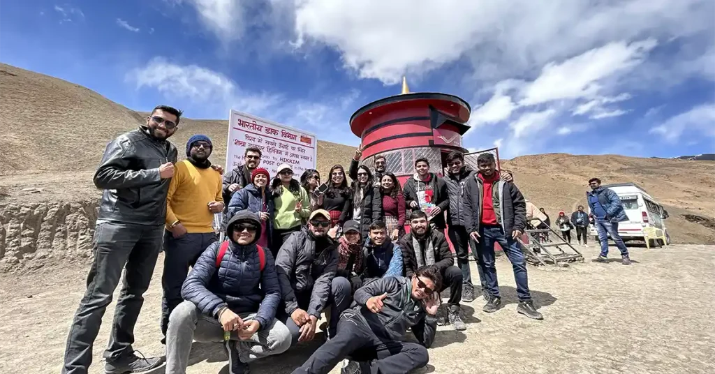 Travellers at Hikkim post office in Spiti Valley, the world's highest working post office at 4,588 m